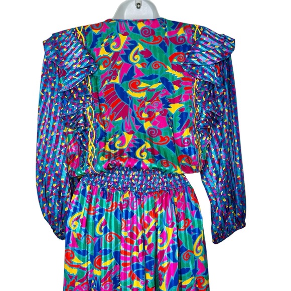 Jaymee Papell Vintage 80’s Beautiful Maxi Dress Cinch Waist Tussles Artsy Small - Picture 4 of 13